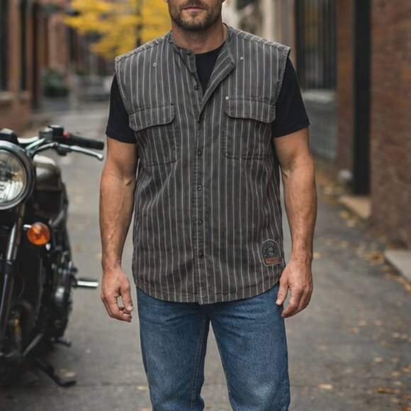 Vintage Harley Davidson Genuine Motor Cloths Striped Button Down Vest - Picture 5 of 16